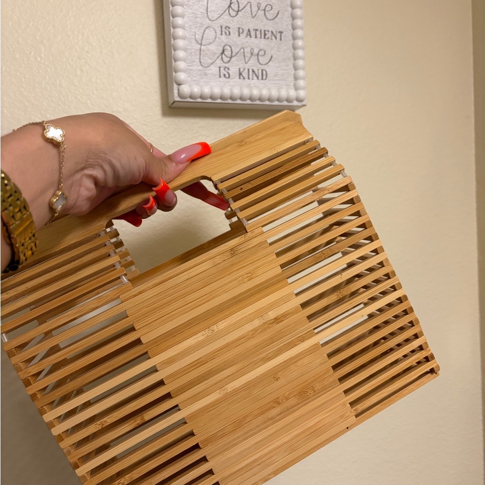 Natural Bamboo Slatted Handbag - Tan